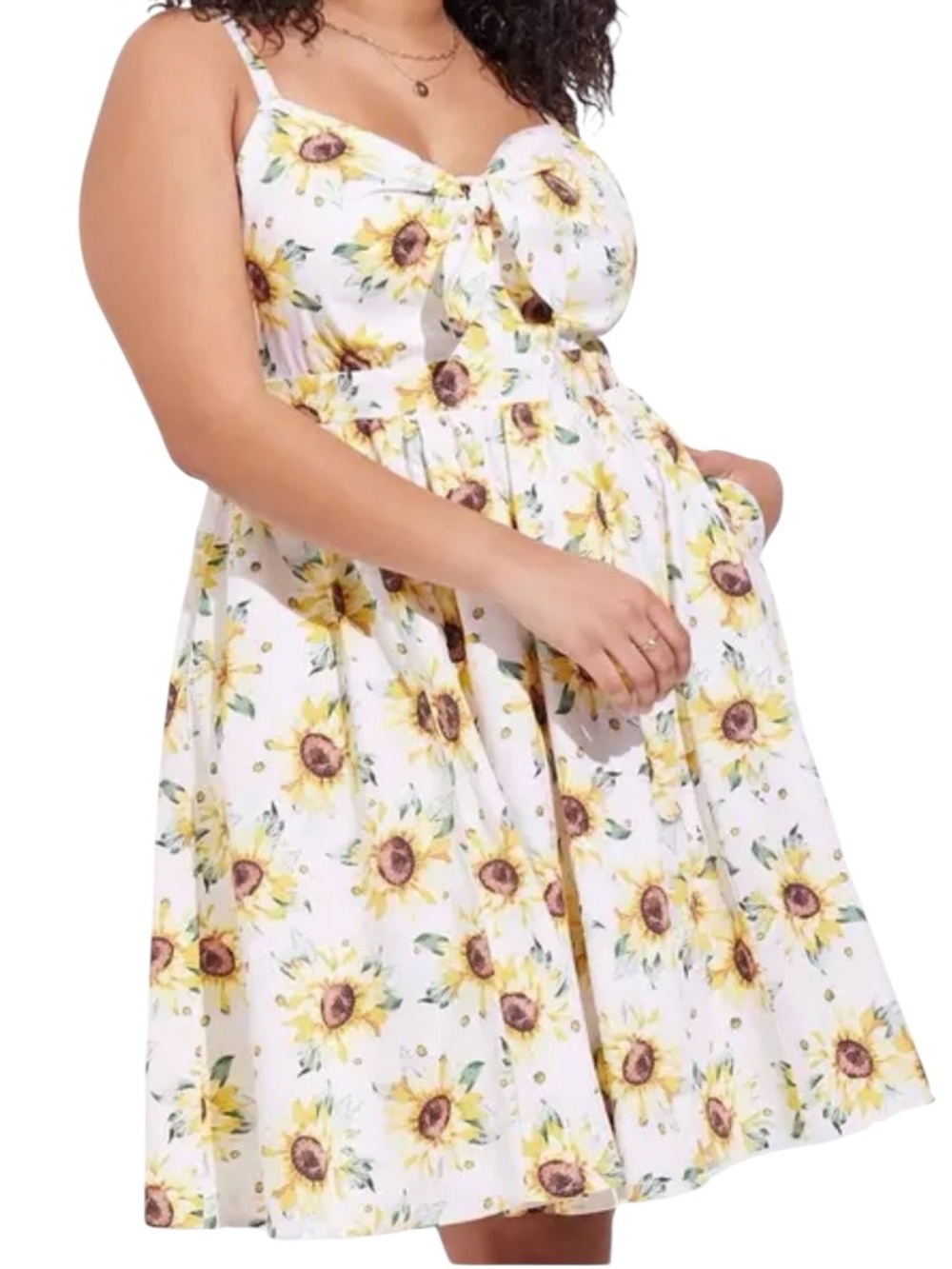 Torrid Sunflower Mini Poplin Tie Front Skater Dress Sz 3X = 22-24 NWT Plus Size
